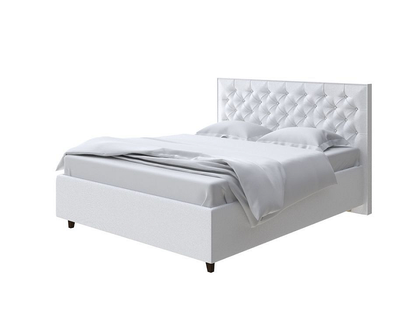 Кровать Teona Grand 140x200 Ткань: Велюр Teddy Снежный - Кровать с увеличенным изголовьем, украшенным благородной каретной пиковкой.