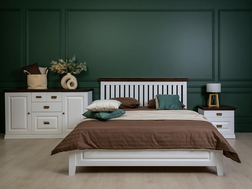 Кровать Olivia 90x220 Массив (сосна) Белая эмаль + Орех - Кровать из массива с контрастной декоративной планкой.