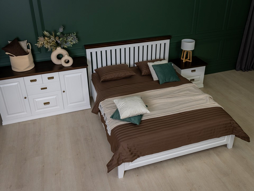 Кровать Olivia 200x190 Массив (сосна) Белая эмаль/Орех - Кровать из массива с контрастной декоративной планкой.