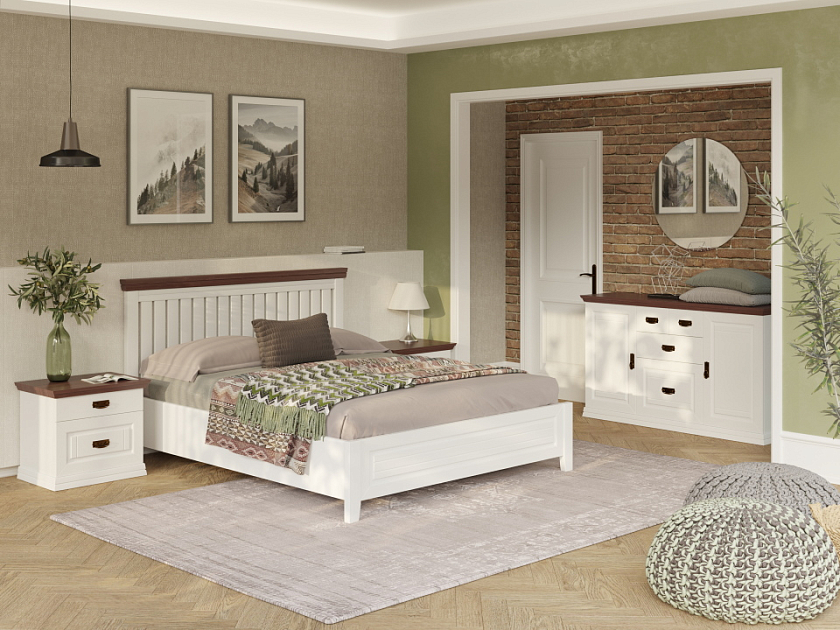 Кровать Olivia 90x220 Массив (сосна) Белая эмаль + Орех - Кровать из массива с контрастной декоративной планкой.