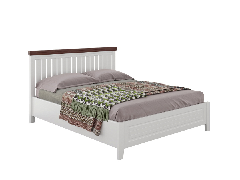 Кровать Olivia 90x190 Массив (береза) Белая эмаль + Орех - Кровать из массива с контрастной декоративной планкой.