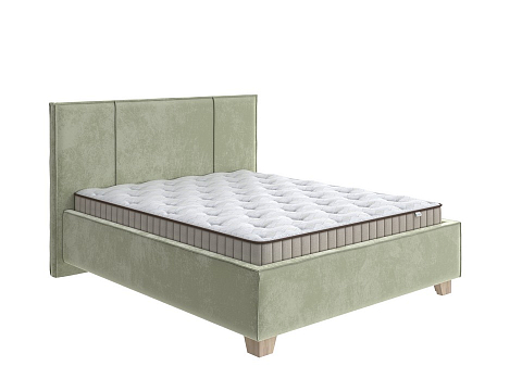 Зеленая кровать Hygge Line - Мягкая кровать с ножками из массива березы и объемным изголовьем
