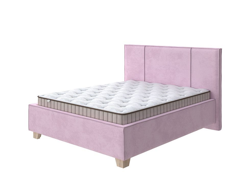 Кровать Hygge Line 160x200 Ткань: Велюр Teddy Розовый фламинго - Мягкая кровать с ножками из массива березы и объемным изголовьем