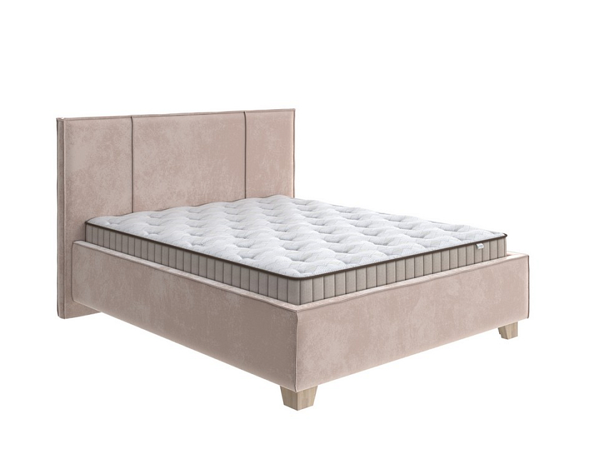 Кровать Hygge Line 200x220 Ткань: Велюр Лофти Мокко - Мягкая кровать с ножками из массива березы и объемным изголовьем