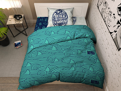 Комплект Animal Planet По волнам - Яркое постельное белье с с морским принтом.
